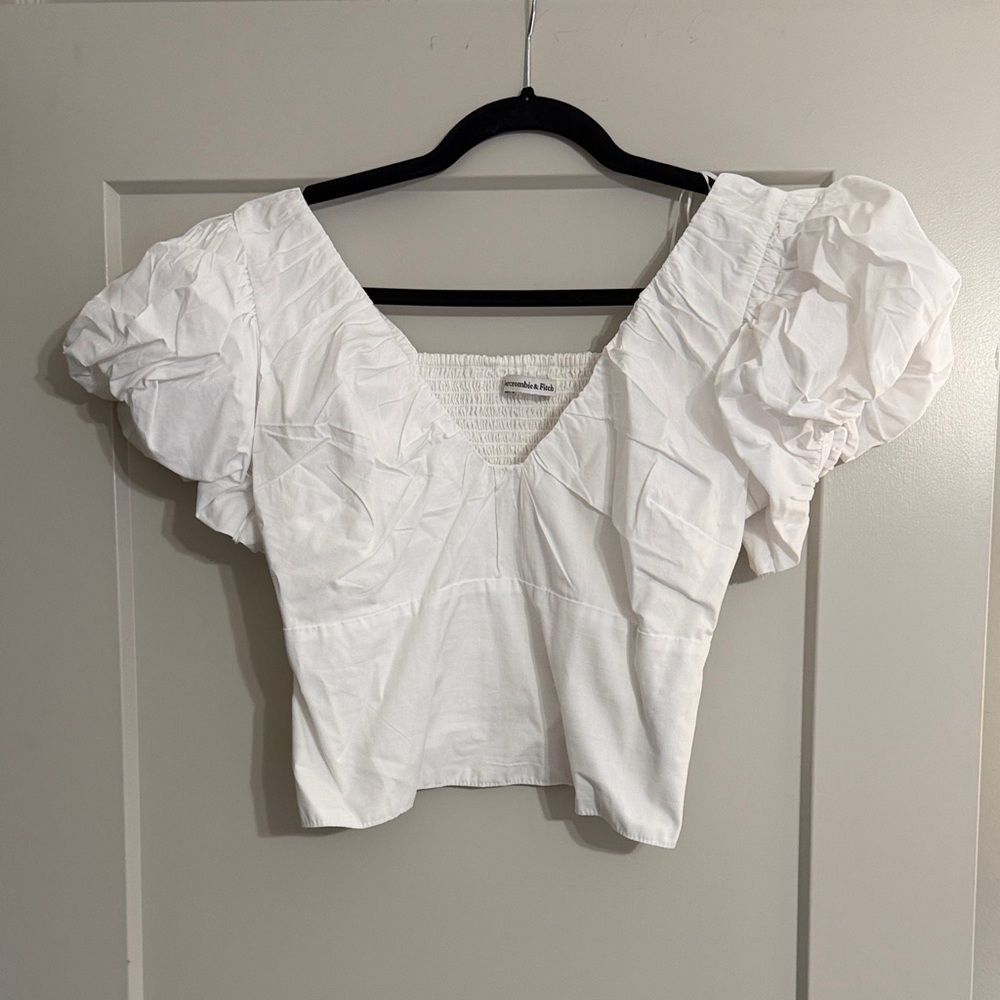 Abercrombie & Fitch White Puff Sleeve Women's Top